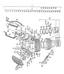 Testata cilindro / Cilindro con pistone / M 90 501 >> 91 000 (Modello: CARRERA 1500 GS/GT) 356, 356A 1950-1959