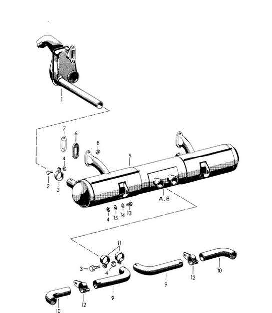 Diagram 202-005 Porsche Boxster S 981 3.4L 2012-16 Système de carburant, système d'échappement