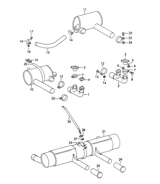 Diagram 202-013 Porsche 996 (911) (1997-2005) Système de carburant, système d'échappement