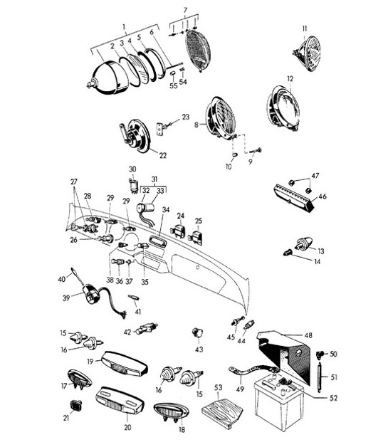 Diagram 905-005 Porsche 356 (1950-1965) Équipement électrique