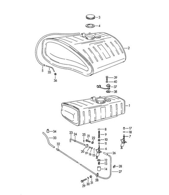 Diagram 201-000 Porsche 356 (1950-1965) Fuel System, Exhaust System