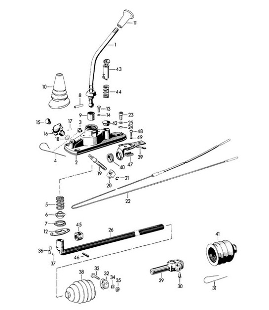 Diagram 701-000 Porsche 993 (911) C2 1994-97 Système de levier manuel, groupe de pédales 