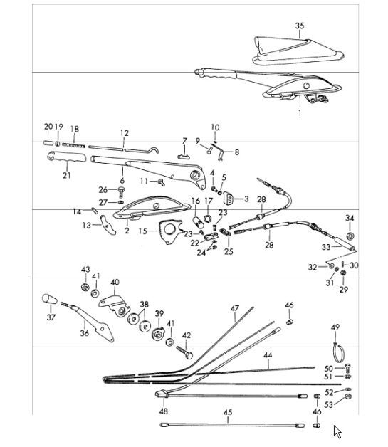 Diagram 701-05 Porsche 911/912 (1965-1989) Sistema de palanca manual, conjunto de pedales 