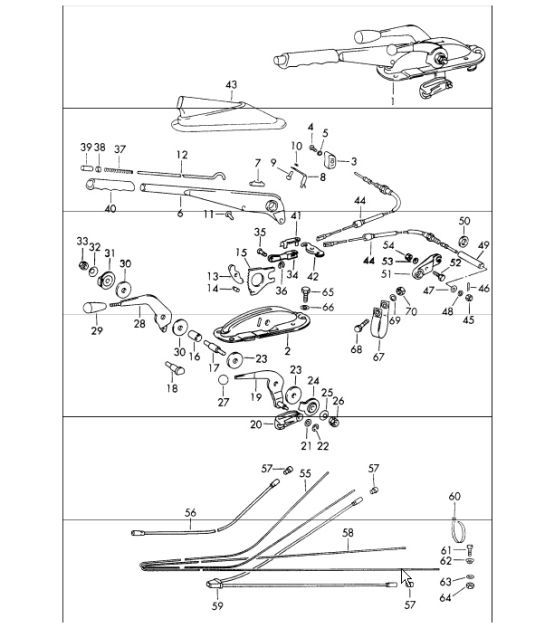Diagram 701-10 Porsche Cayman 2.7L 987C 2006-08 Sistema a leva manuale, gruppo pedali 