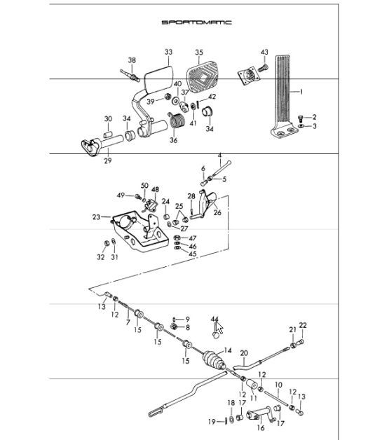 Diagram 702-10 Porsche Cayman 987C/981C (2005-2016) Hand Lever System, Pedal Cluster 