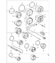instruments:  trim frame chrome 911 upto 1967 and trim frame black 911 1968 onwards