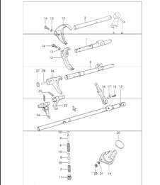 Shift rods, shift forks TYP 905 sportomatic for 911 T/E UPTO 1971 and 911 T-V 1972 ONWARDS