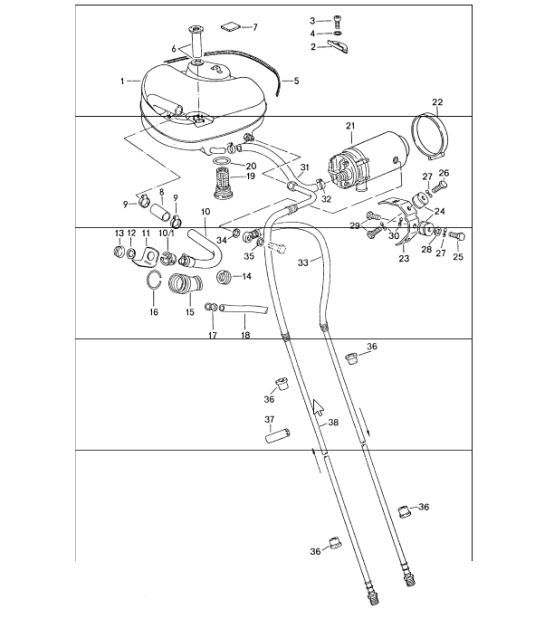 Diagram 201-05 Porsche 911/912 (1965-1989) Système de carburant, système d'échappement