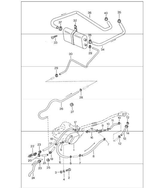 Diagram 201-25 Porsche 911/912 (1965-1989) Système de carburant, système d'échappement