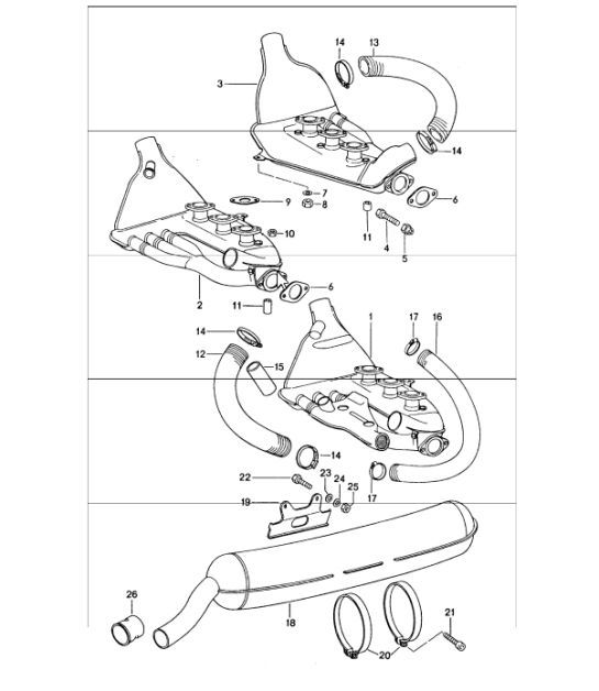 Diagram 202-00 Porsche Cayman S 3.4L 987C 2005-08 Fuel System, Exhaust System