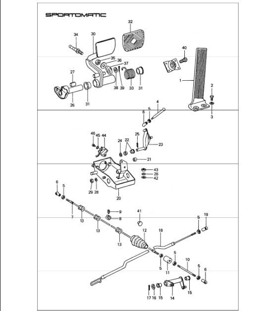 Diagram 702-15 Porsche Cayenne 9PA1 (957) 2007-2010 Hand Lever System, Pedal Cluster 