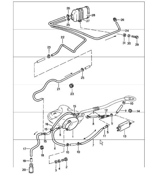 Diagram 201-15 Porsche Cayenne 9PA1 (957) 2007-2010 Fuel System, Exhaust System