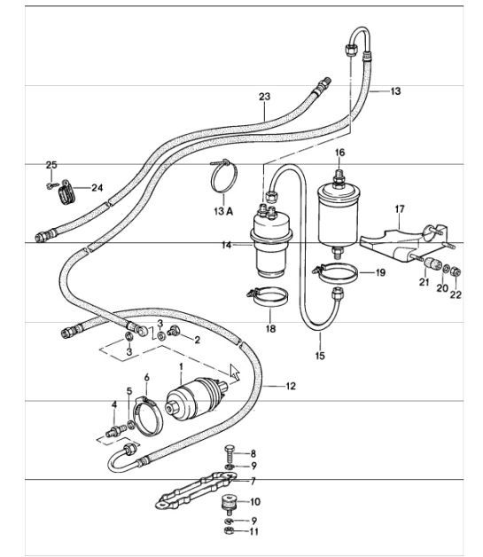 Diagram 201-10 Porsche 911/912 (1965-1989) Système de carburant, système d'échappement