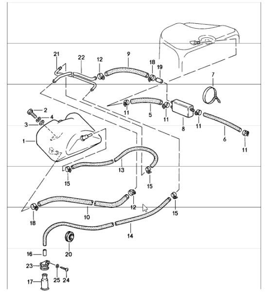 Diagram 201-15 Porsche Cayman 987C/981C (2005-2016) Sistema di alimentazione, sistema di scarico