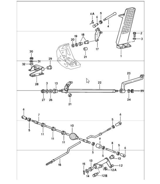 Diagram 702-10 Porsche Cayenne S V8 4.2L Diésel 382 CV Sistema de palanca manual, conjunto de pedales 