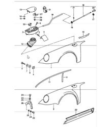 wing with plastic cup for tank 911 1987-89 valid from: F 91KS1 00959>> COUPE, F 91KS1 40342>> TARGA, F 91KS1 50415>> CABRIO, F 93KS0 00185>> COUPE, F 93KS0 10068>> TARGA, F 93KS0 20084>> CABRIO