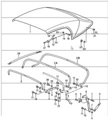convertible top covering, convertible top frame, single parts 911 SPEEDSTER 1989