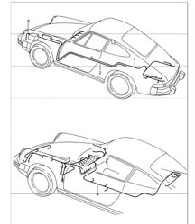 wiring harnesses passenger compartment, starter, battery, boot floor plate 911 1987-89