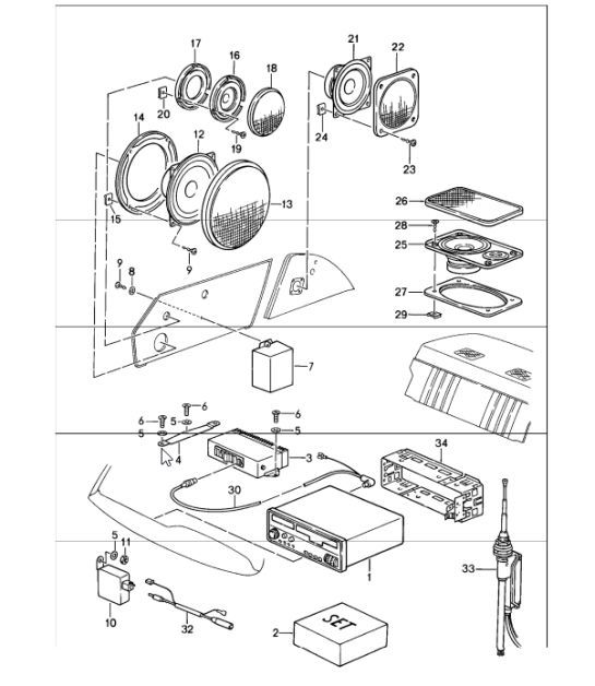 Diagram 911-00 Porsche 卡宴 3.2L V6 2003 年>> 电子设备