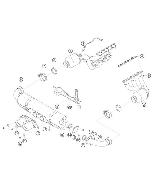 Diagram 2.2-05 Porsche Cayman S 3.4L 987C 2005-08 Sistema de combustible, sistema de escape