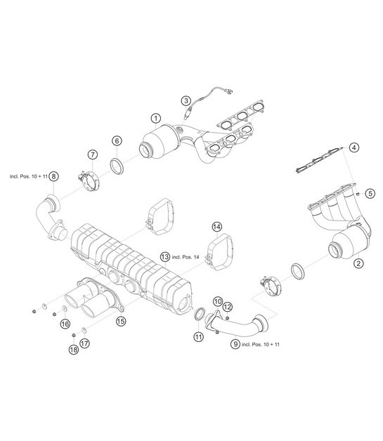 Diagram 2.2-05 Porsche 996 C4 3.4L 1997-08/01 Fuel System, Exhaust System
