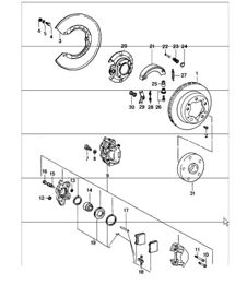 disc brake rear, handbrake 911 TURBO 1975-77