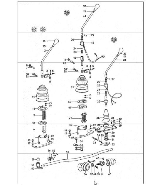 Diagram 701-00 Porsche 996 (911) (1997-2005) Hand Lever System, Pedal Cluster 
