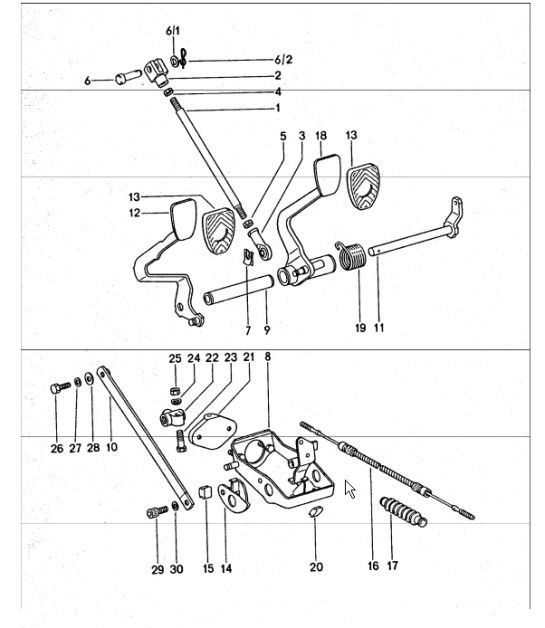 Diagram 702-10 Porsche 996 C4S 3.6L 09/01-2005 Sistema de palanca manual, conjunto de pedales 