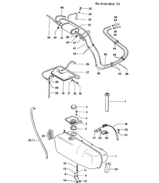 Diagram 201-000 Porsche 914 (1970-1976) Système de carburant, système d'échappement