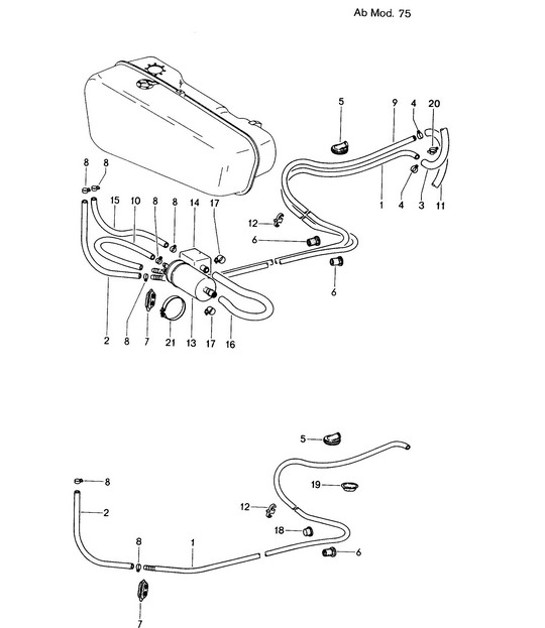 Diagram 201-015 Porsche Boxster 986/987/981 (1997-2016) Système de carburant, système d'échappement