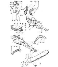 Exhaust system / Heating air supply / Engine suspension  914-6  1970-76