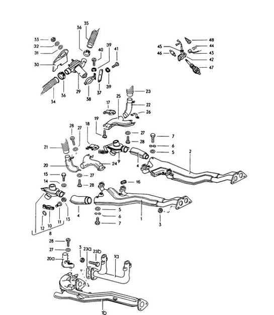 Diagram 202-015 Porsche 911 Turbo 3.3L 1978-89 Sistema de combustible, sistema de escape