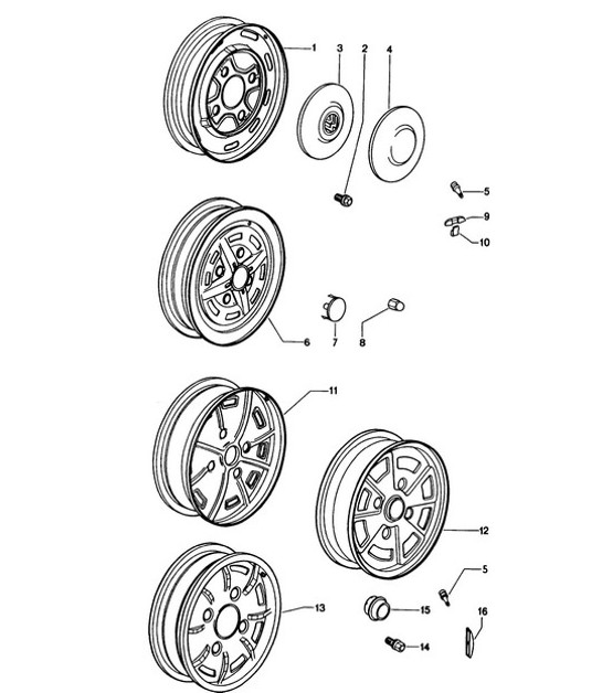 Diagram 601-005 Porsche 914 (1970-1976) Roues, Freins