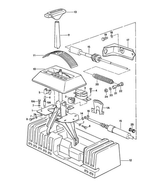 Diagram 701-005 Porsche 924 (1977-1988) Système de levier manuel, groupe de pédales 