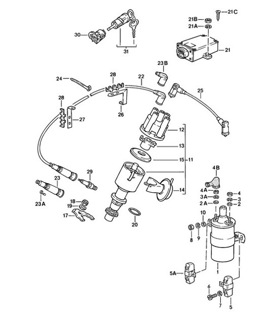 Diagram 901-005 Porsche 924 (1977-1988) Équipement électrique