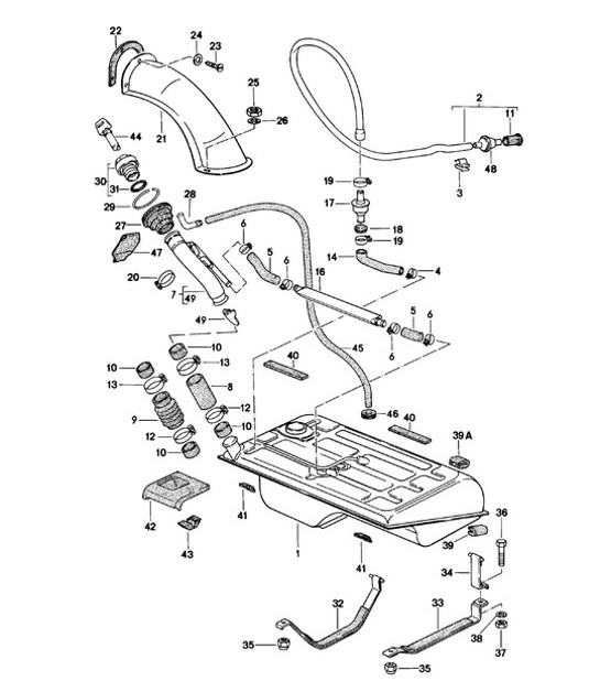 Diagram 201-000 Porsche 356B 1959-63 Fuel System, Exhaust System