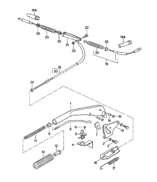Diagram 701-015 Porsche 993 (911) (1994-1998) Handhebelsystem, Pedalgruppe 