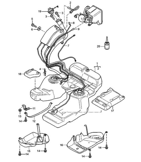 Diagram 201-00 Porsche Cayenne MK1 (955) 2003-2006 Sistema di alimentazione, sistema di scarico