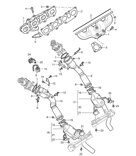 Diagram 202-05 Porsche Cayenne MK1 (955) 2003-2006 Système de carburant, système d'échappement