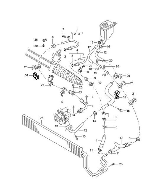 Diagram 403-01 Porsche Cayenne MK1 (955) 2003-2006 Assale anteriore, sterzo 