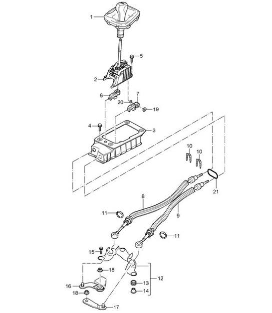 Diagram 701-00 Porsche Cayman GTS 718 2.5L Manual (365 ch) Système de levier manuel, groupe de pédales 
