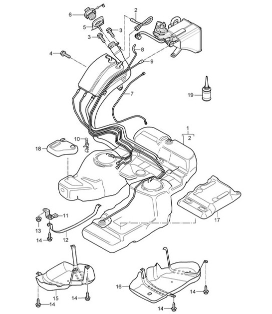 Diagram 201-000 Porsche Cayman 987C/981C（2005-2016 年） 燃油系统、排气系统