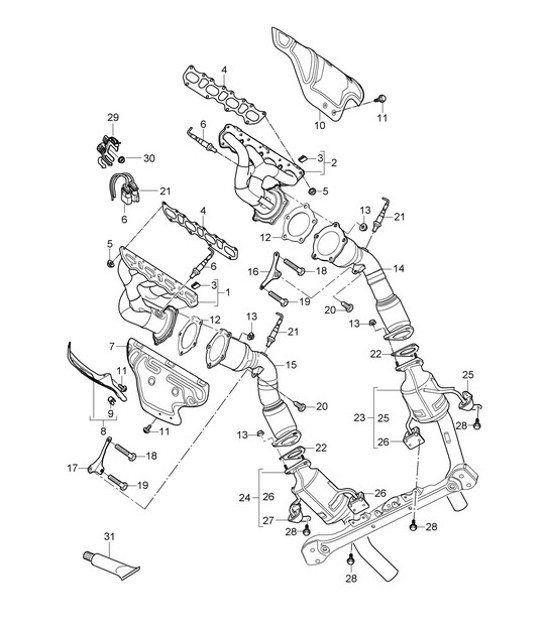 Diagram 202-000 Porsche Cayenne S V8 4.2L Diésel 382 CV Sistema de combustible, sistema de escape