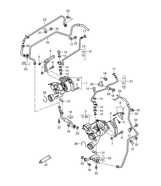 Diagram 202-030 Porsche Cayenne S 4.5L V8 2003>> Sistema di alimentazione, sistema di scarico