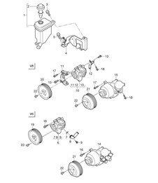 Power steering / Power-steering pump / Tandem pump / Oil container (PR:0AB,0AW) Cayenne 9PA1 (957) 2007-10