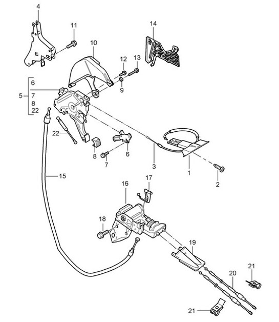 Diagram 701-005 Porsche Boxster Spyder 3.8L 2016 Sistema a leva manuale, gruppo pedali 