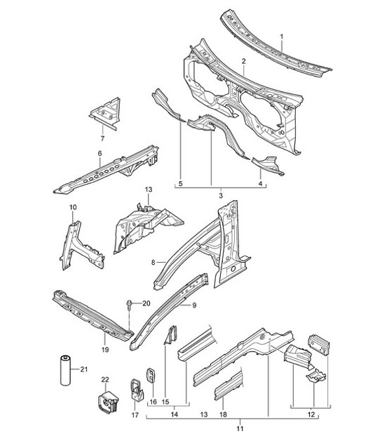 Diagram 801-010 Porsche Cayenne MK2 (957) 2007-2010 Carrosserie