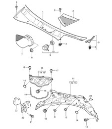 Cover water box / Fresh-air intake system Cayenne 9PA1 (957) 2007-10