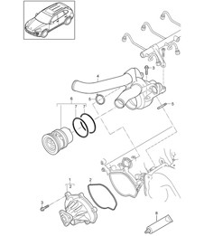Koelvloeistofpomp / thermostaathuis (model: 4802,4852, CFTB,CFT, CYXA,CYX) Cayenne 92A (958) 4.8L 2011-18