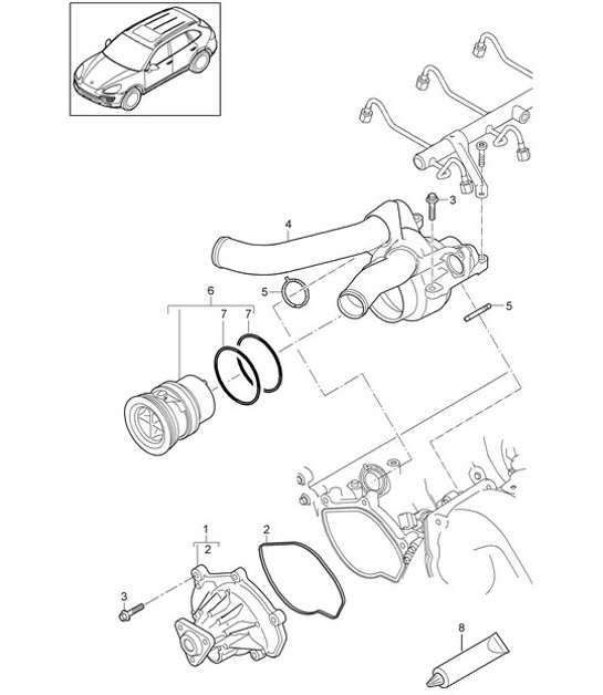 Diagram 105-000 Porsche Cayenne Turbo / Turbo S 4.8L 2007>> Motor